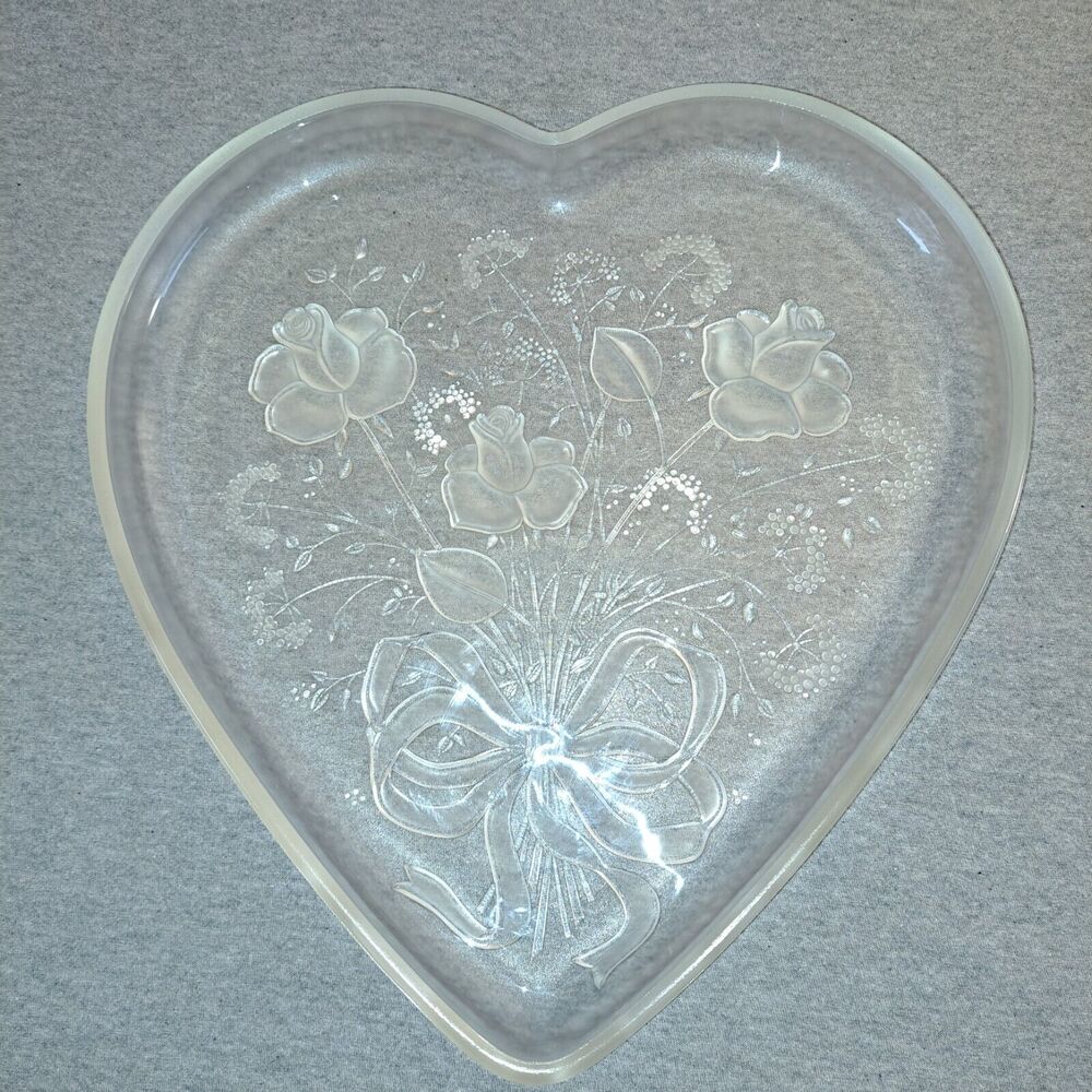 Mikasa Sweetheart Bouquet Crystal Plate 13" FLORAL VANITY DECOR Roses Jewelry